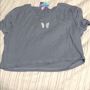 Blue Butterfly Crop Top